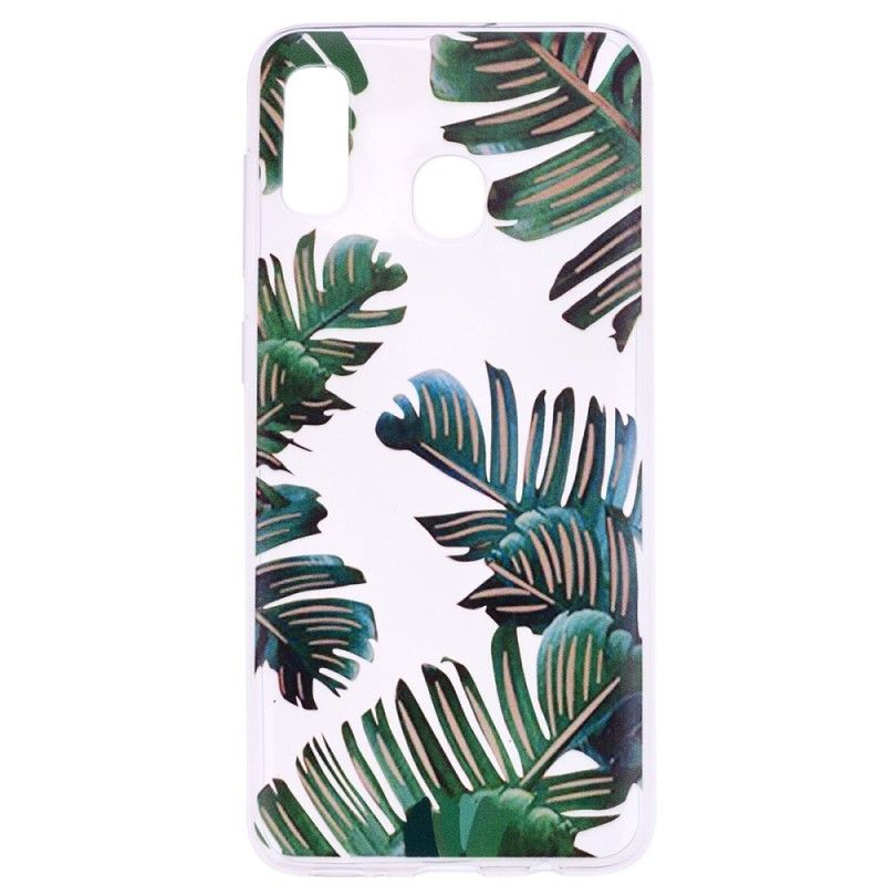 Cover Hoesje Samsung Galaxy A20e Telefoonhoesje Transparant Groen Blad