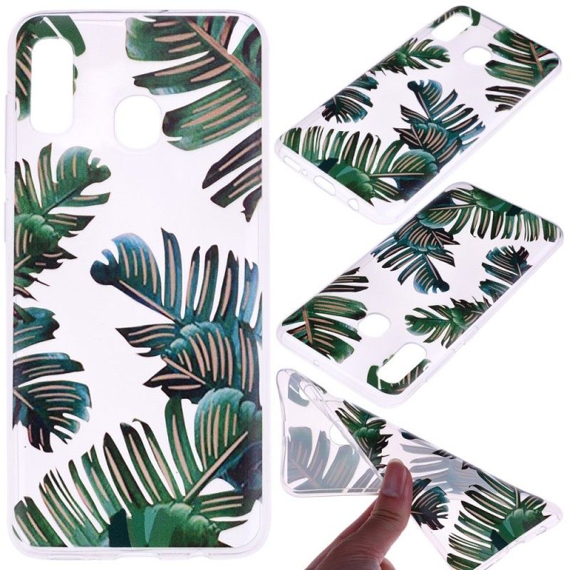 Cover Hoesje Samsung Galaxy A20e Telefoonhoesje Transparant Groen Blad