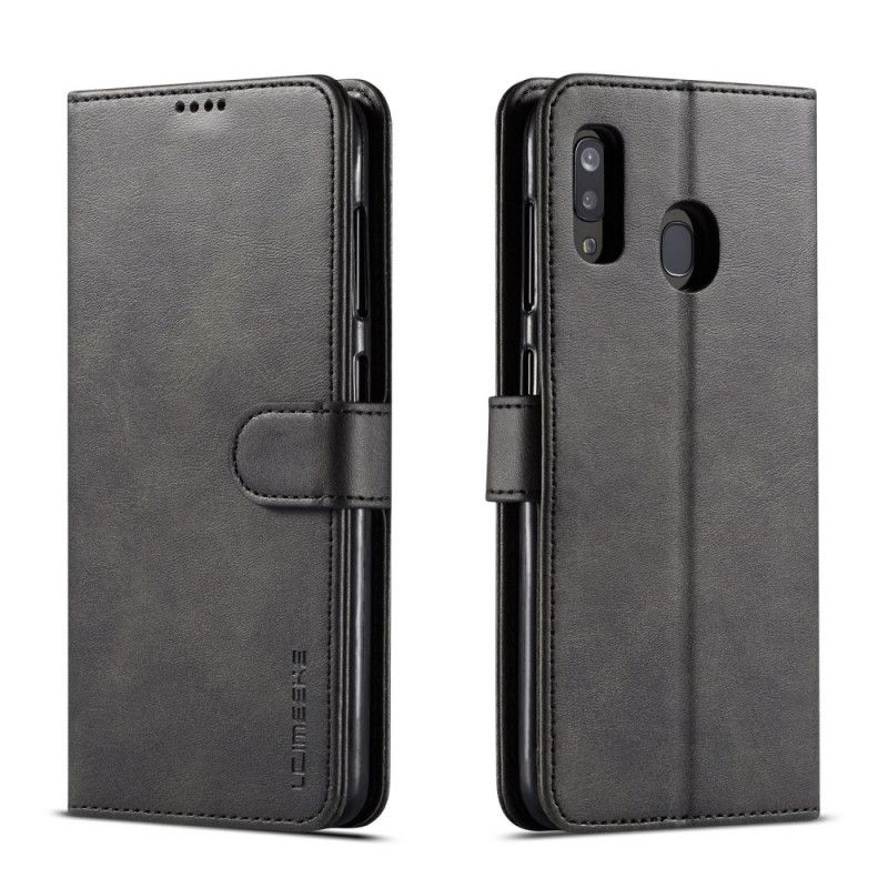 Flip Case Leren Samsung Galaxy A20e Grijs Zwart Lc.Imeeke Leereffect