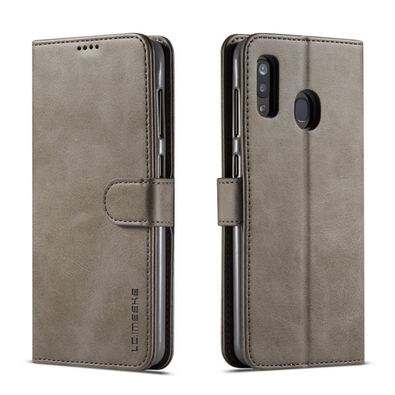 Flip Case Leren Samsung Galaxy A20e Grijs Zwart Lc.Imeeke Leereffect