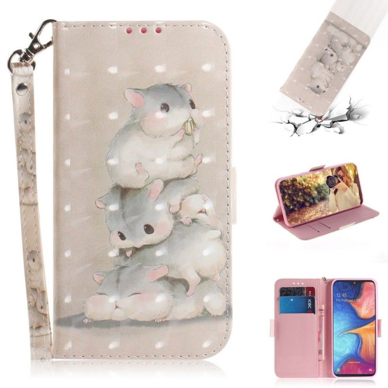 Flip Case Leren Samsung Galaxy A20e Hamsters Met String