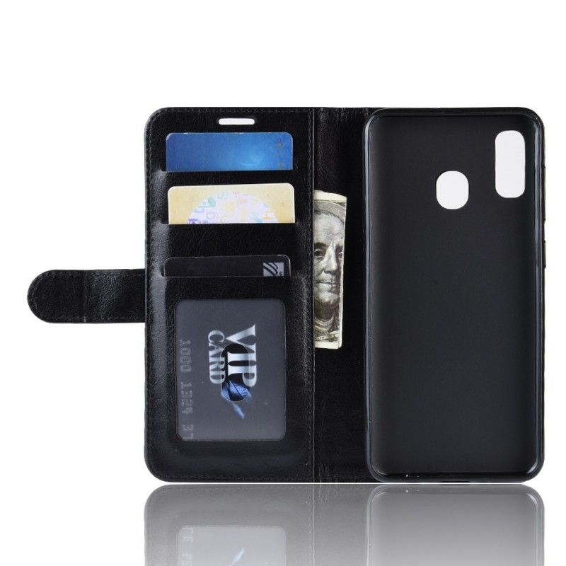 Flip Case Leren Samsung Galaxy A20e Wit Zwart Ultra Kunstleer