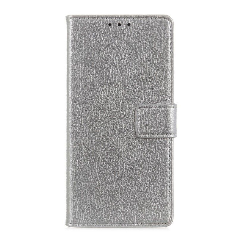 Flip Case Leren Samsung Galaxy A20e Zilver Wit Zichtbare Stiksels In Leereffect