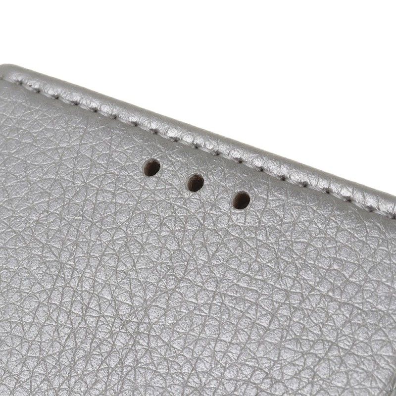 Flip Case Leren Samsung Galaxy A20e Zilver Wit Zichtbare Stiksels In Leereffect