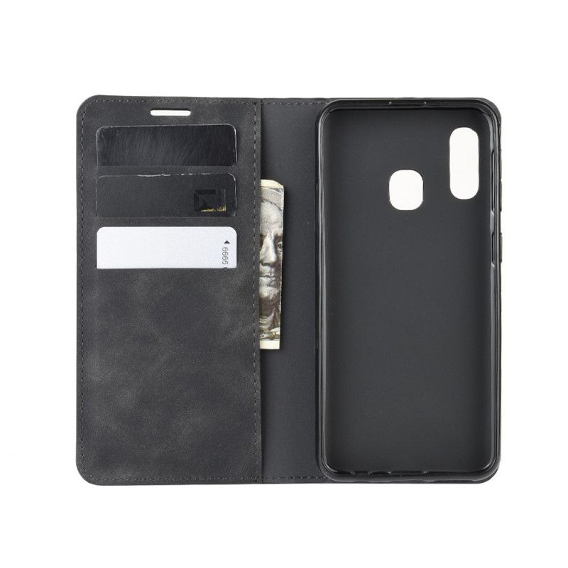 Folio-hoesje Samsung Galaxy A20e Grijs Zwart Chic Leereffect