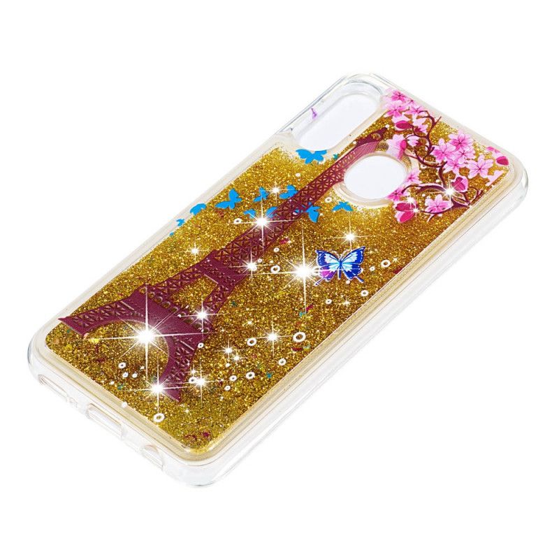 Hoesje Samsung Galaxy A20e Gouden Glitter Eiffeltoren
