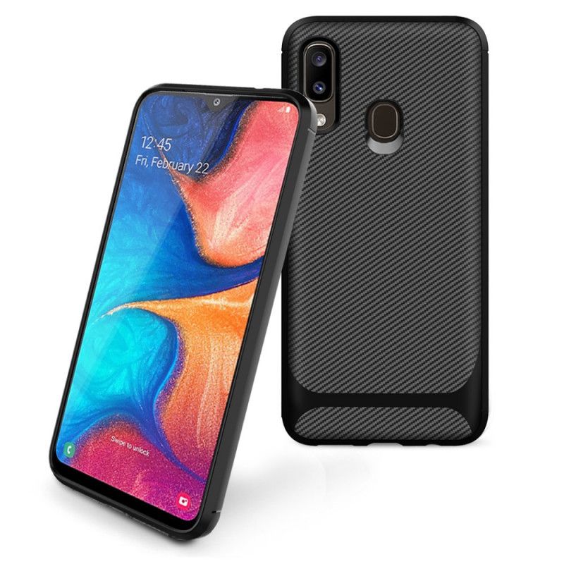 Hoesje Samsung Galaxy A20e Rood Zwart Enkele Flexibele Koolstofvezel