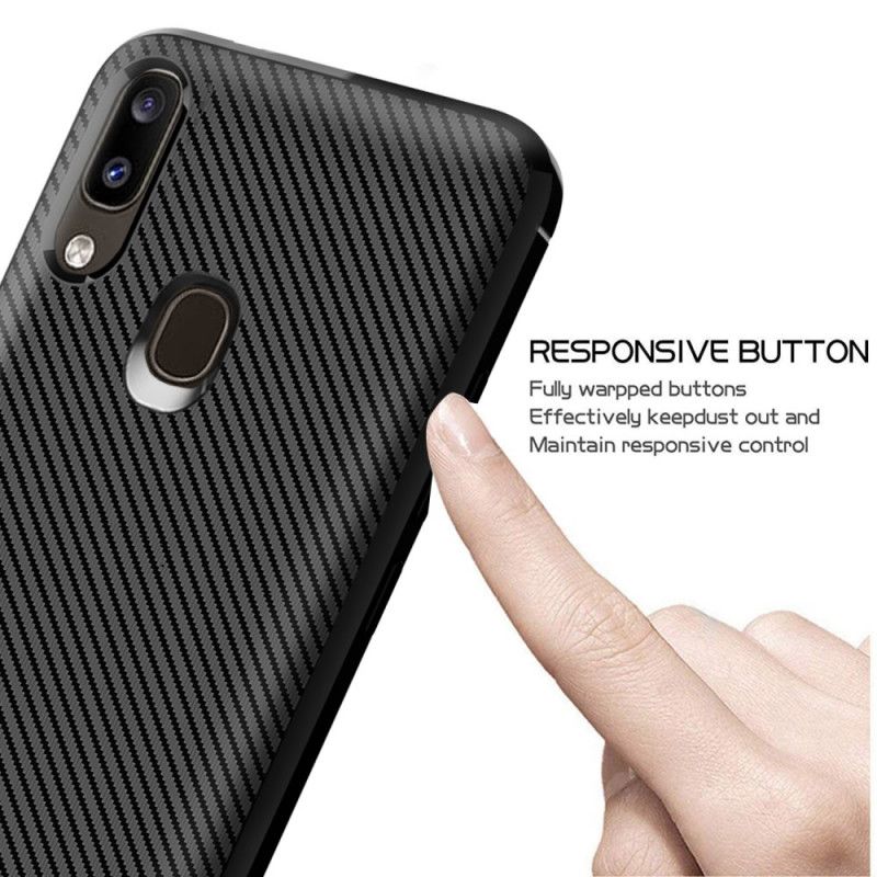 Hoesje Samsung Galaxy A20e Rood Zwart Enkele Flexibele Koolstofvezel