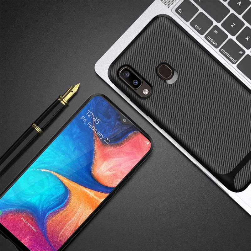 Hoesje Samsung Galaxy A20e Rood Zwart Enkele Flexibele Koolstofvezel