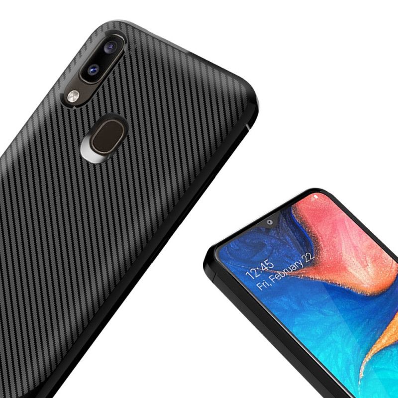 Hoesje Samsung Galaxy A20e Rood Zwart Enkele Flexibele Koolstofvezel