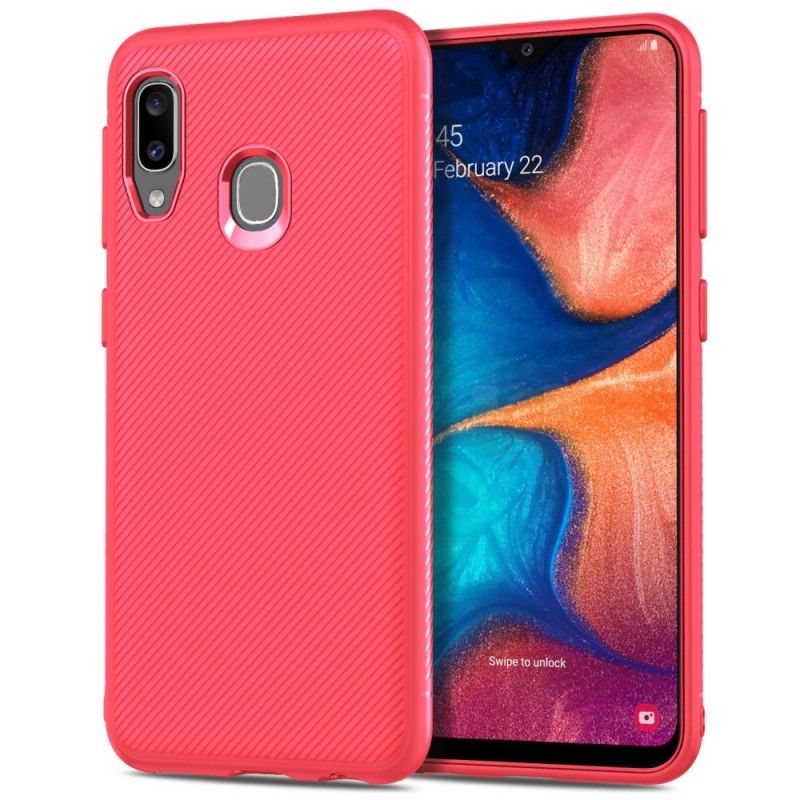 Hoesje voor Samsung Galaxy A20e Donkerblauw Zwart Keperstof Van Koolstofvezel