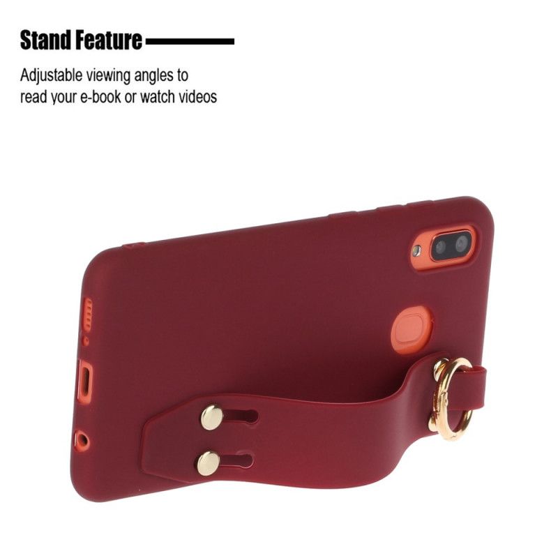 Hoesje voor Samsung Galaxy A20e Magenta Grijs Siliconen Met Draagband