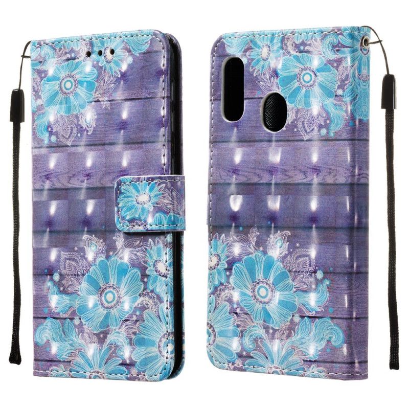 Leren Hoesje Samsung Galaxy A20e Blauwe Bloemen