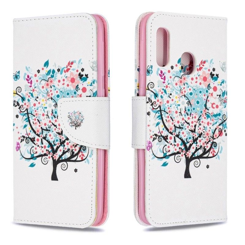 Leren Hoesje Samsung Galaxy A20e Bloemrijke Boom