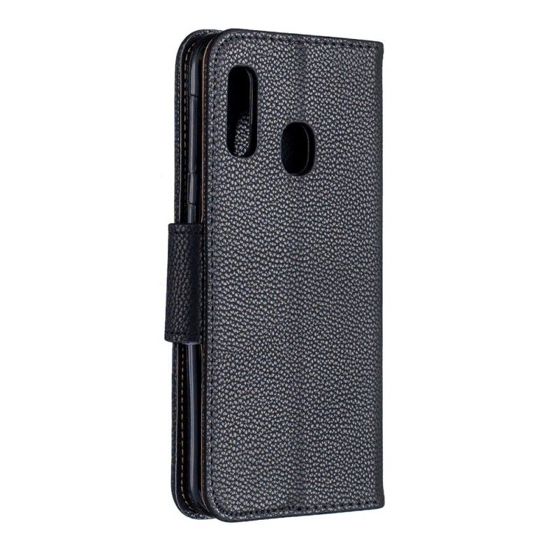 Leren Hoesje Samsung Galaxy A20e Grijs Zwart Lychee Met Schuine Flap