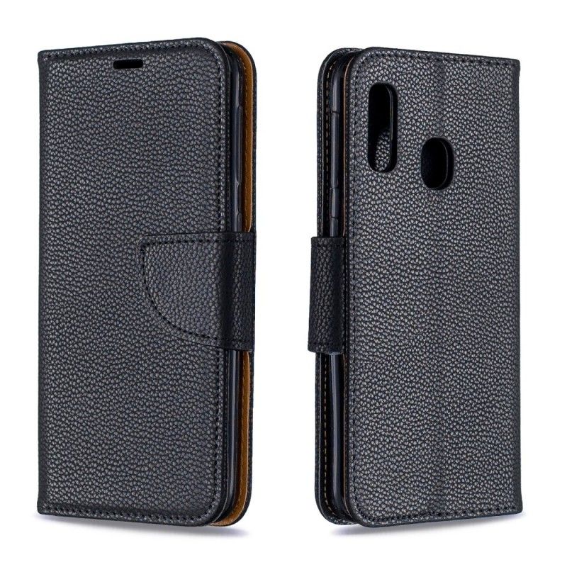 Leren Hoesje Samsung Galaxy A20e Grijs Zwart Lychee Met Schuine Flap