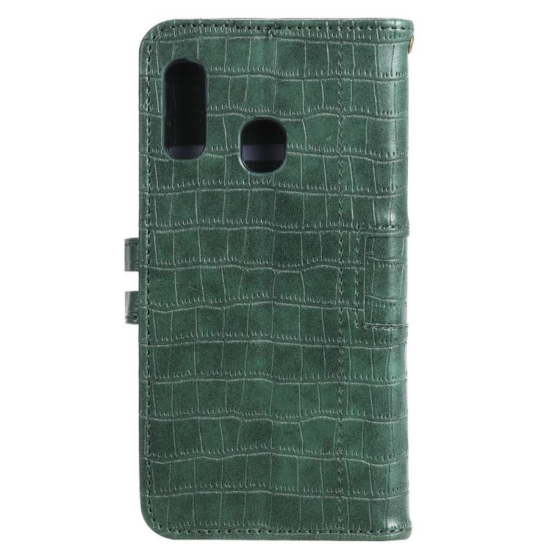 Leren Hoesje Samsung Galaxy A20e Grijs Zwart Volledig Krokodil