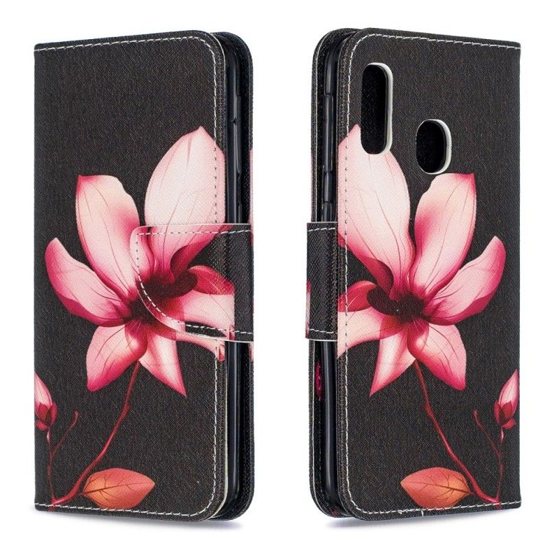 Leren Hoesje Samsung Galaxy A20e Roze Bloem