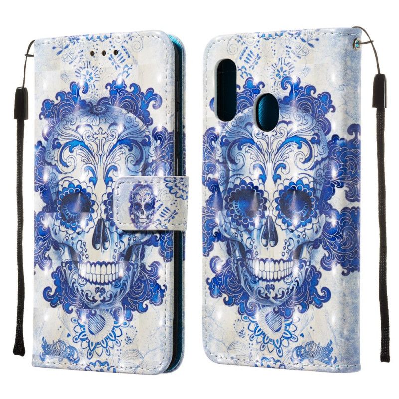 Leren Hoesje Samsung Galaxy A20e Telefoonhoesje Blauwe Schedel