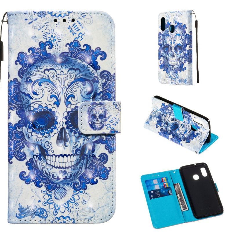 Leren Hoesje Samsung Galaxy A20e Telefoonhoesje Blauwe Schedel