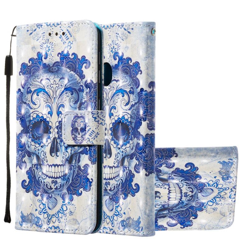 Leren Hoesje Samsung Galaxy A20e Telefoonhoesje Blauwe Schedel