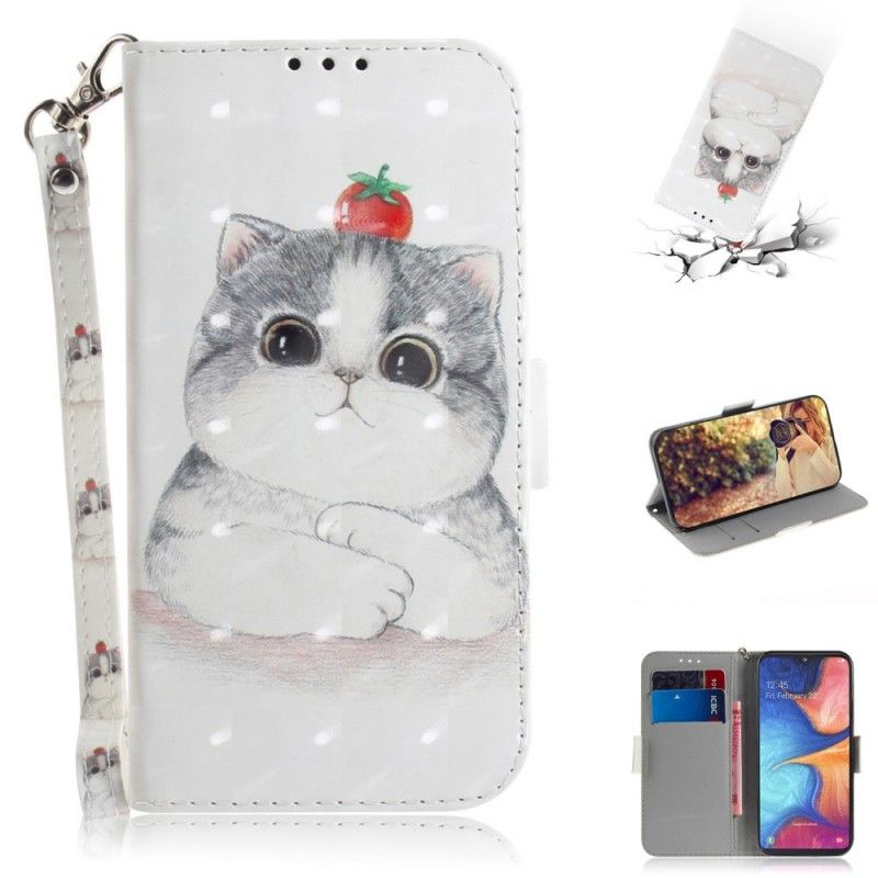 Leren Hoesje Samsung Galaxy A20e Telefoonhoesje Tomaat Op De String Kat