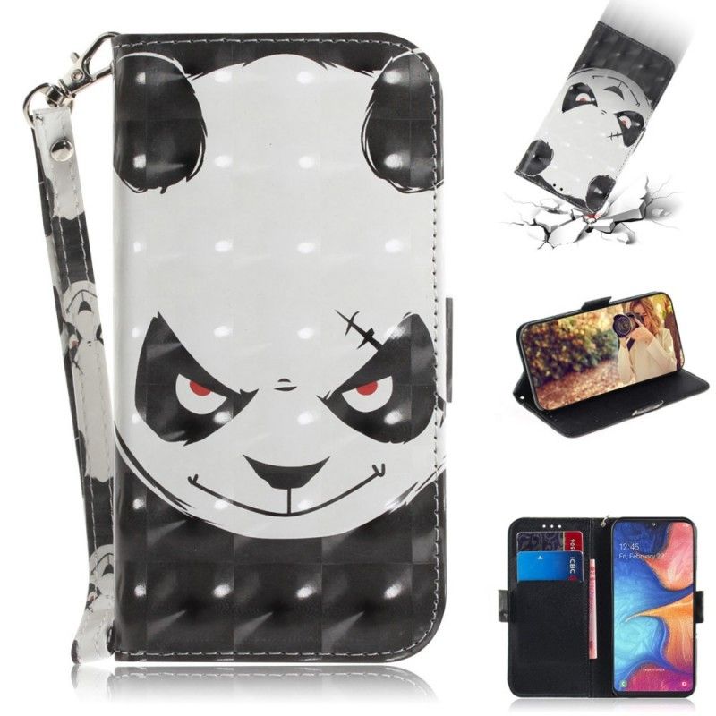 Leren Hoesje voor Samsung Galaxy A20e Boze Panda Met String