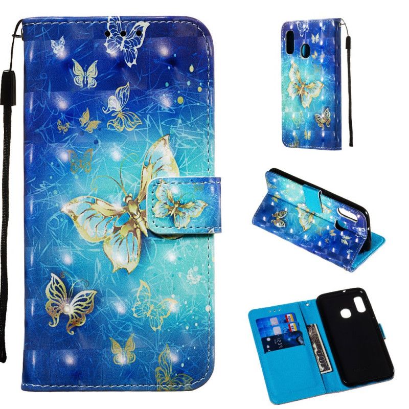 Leren Hoesje voor Samsung Galaxy A20e Gouden Vlinders