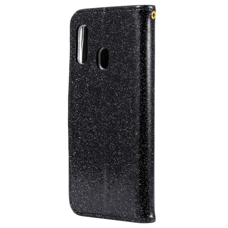 Leren Hoesje voor Samsung Galaxy A20e Lichtpaars Goud Pailletten En Diamanten