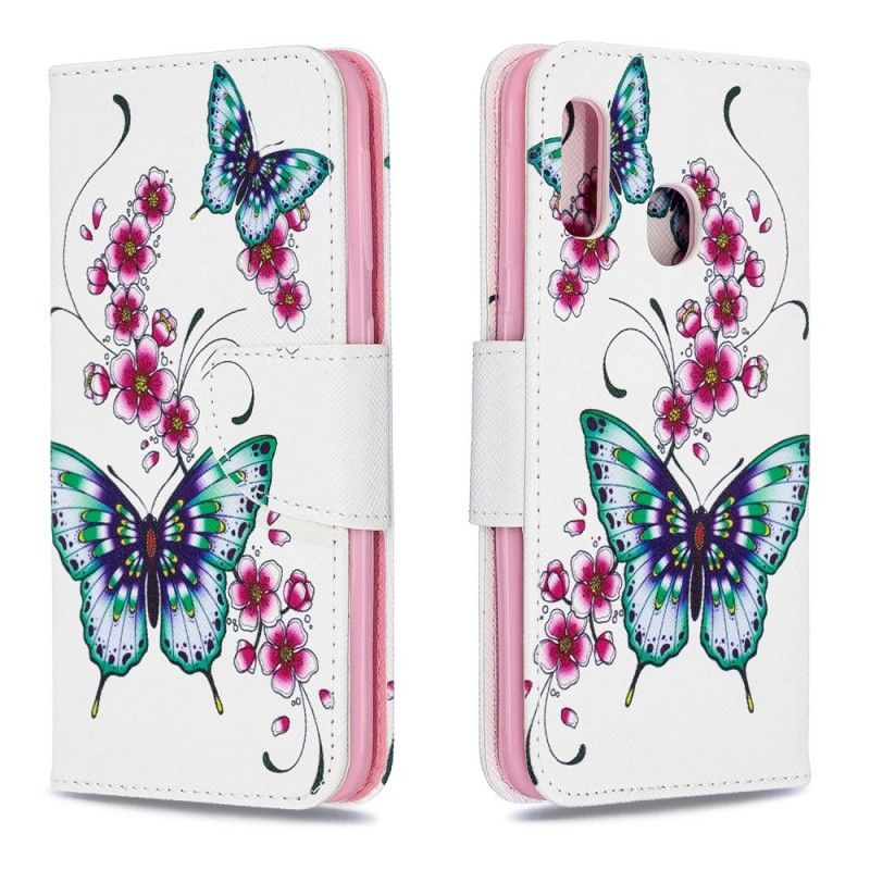 Leren Hoesje voor Samsung Galaxy A20e Prachtige Vlinders