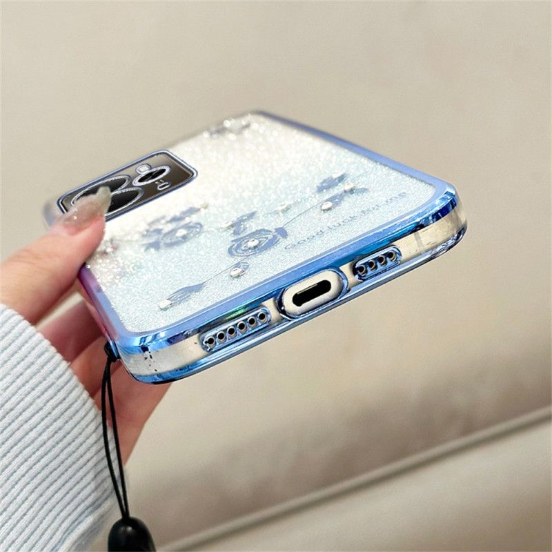 Hoesje Realme 14t 5g Bandje Met Bloemen En Strass-steentjes