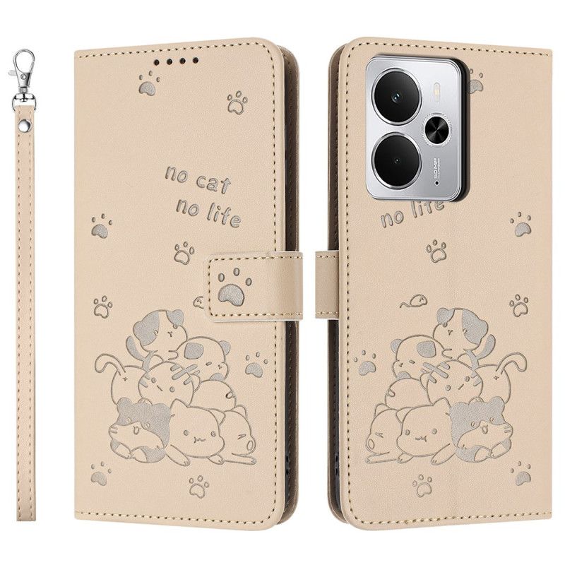Leren Hoesje Voor Realme 14t 5g Stapel Katten Met Koord
