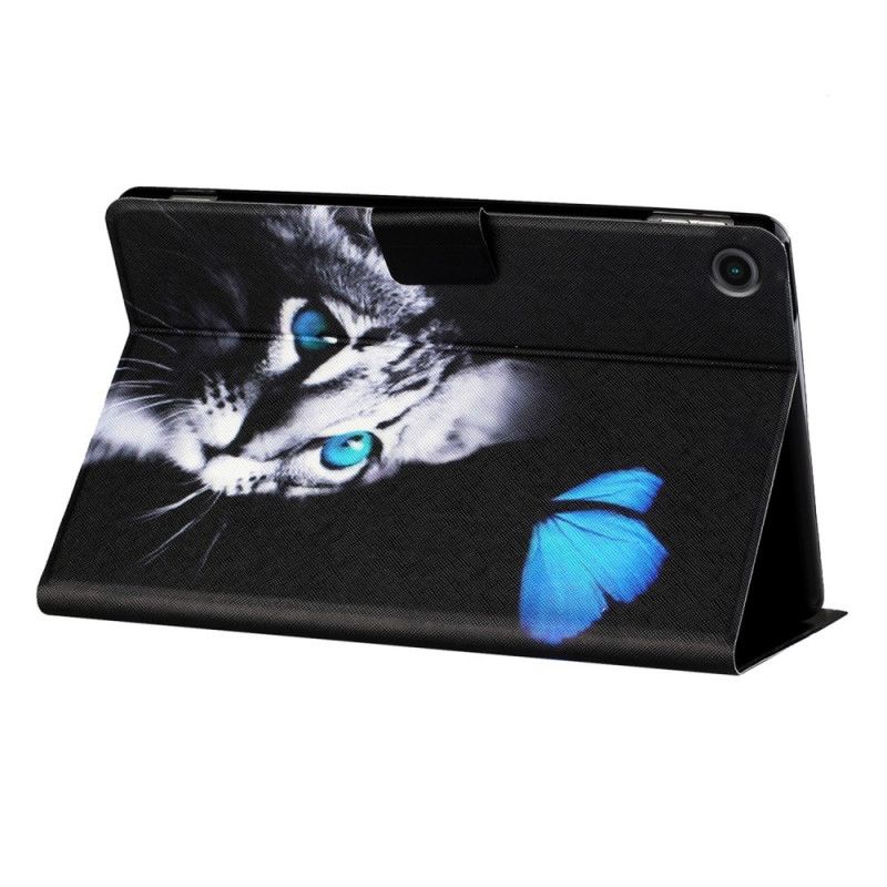 Leren Hoesje Samsung Galaxy Tab A8 (2021) Blauwe Kat En Vlinder Bescherming Hoesje