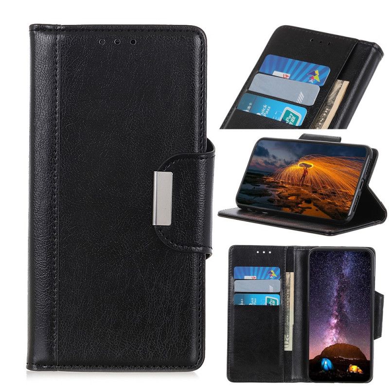 Bescherming Hoesje Xiaomi Mi Note 10 Lite Wit Zwart Sluiting Elegantie Van Imitatieleer