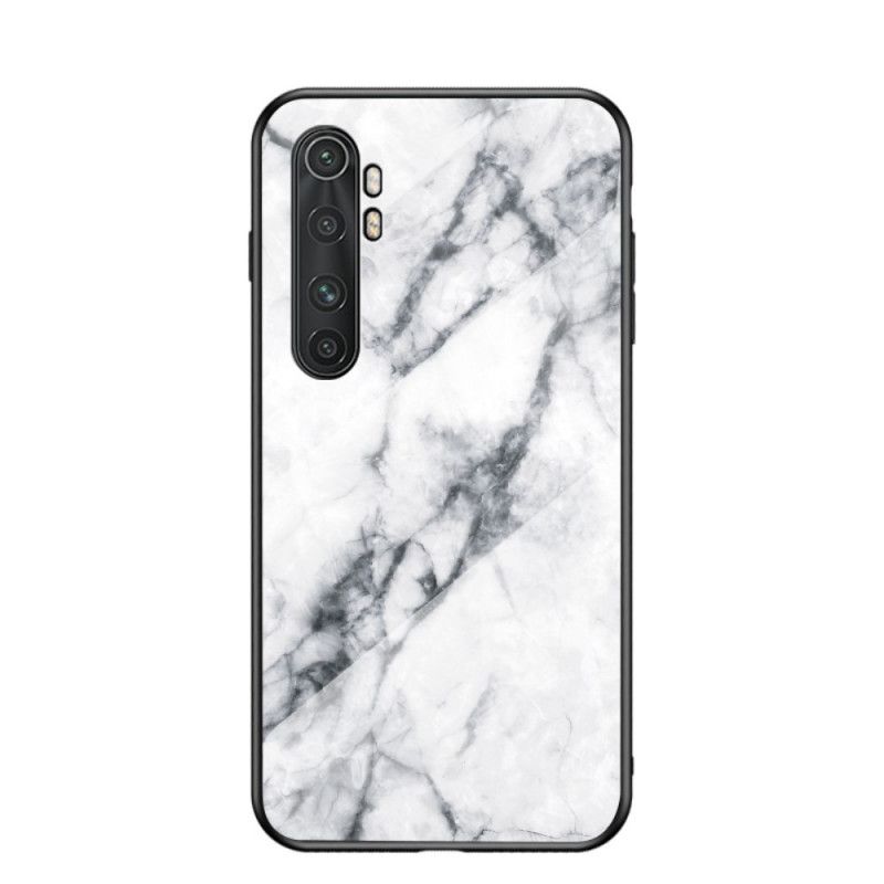 Case Hoesje Xiaomi Mi Note 10 Lite Wit Zwart Telefoonhoesje Marmeren Kleuren Gehard Glas