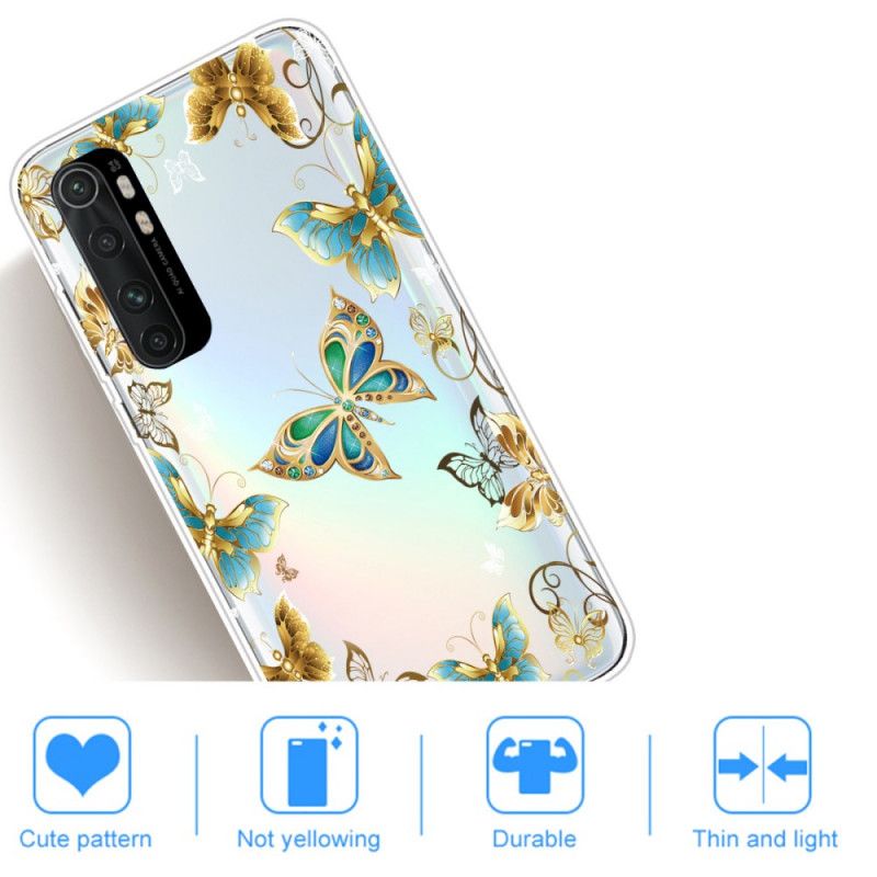 Cover Hoesje Xiaomi Mi Note 10 Lite Marineblauw Goud Telefoonhoesje Vlucht Van Vlinders