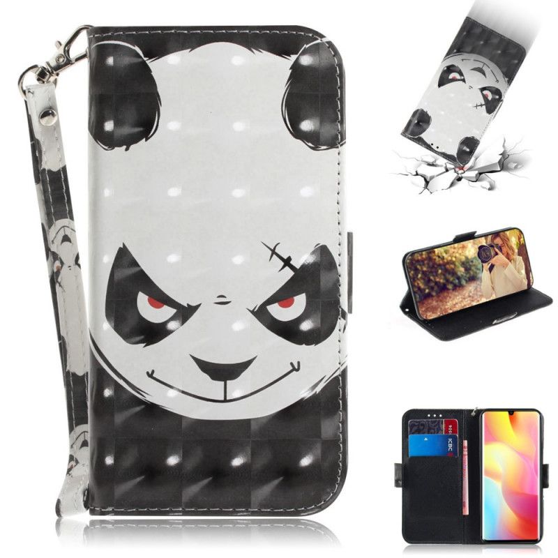 Leren Hoesje voor Xiaomi Mi Note 10 Lite Boze Panda Met String
