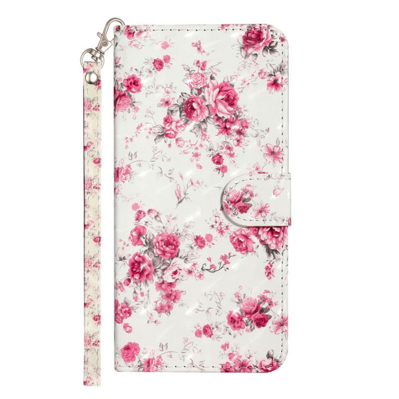 Leren Hoesje Xiaomi Mi Note 10 Lite Bloemen Lichtvlekjes Met Riempje