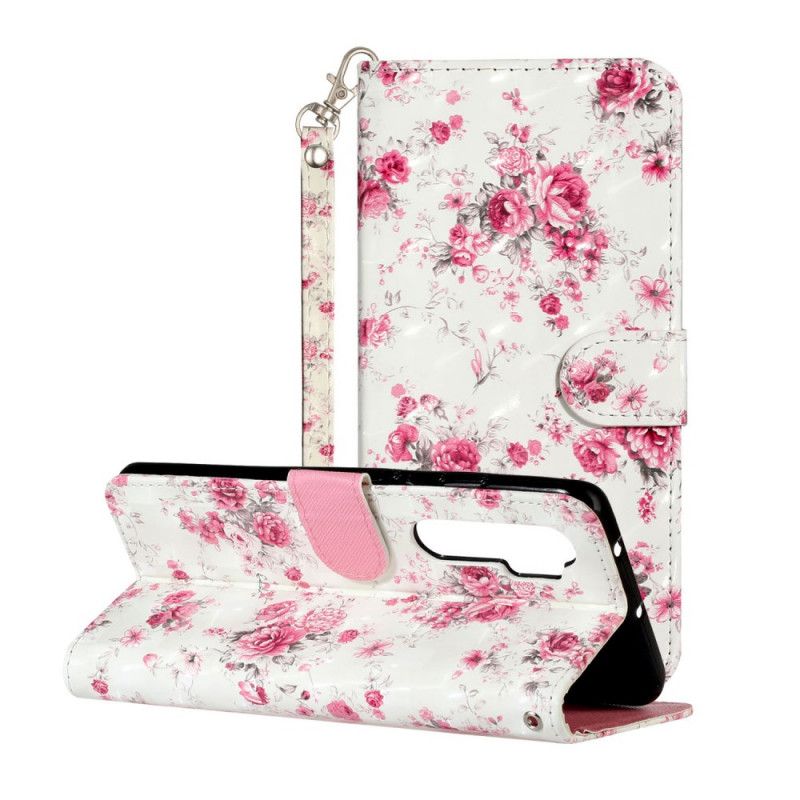 Leren Hoesje Xiaomi Mi Note 10 Lite Bloemen Lichtvlekjes Met Riempje