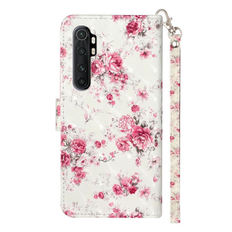 Leren Hoesje Xiaomi Mi Note 10 Lite Bloemen Lichtvlekjes Met Riempje