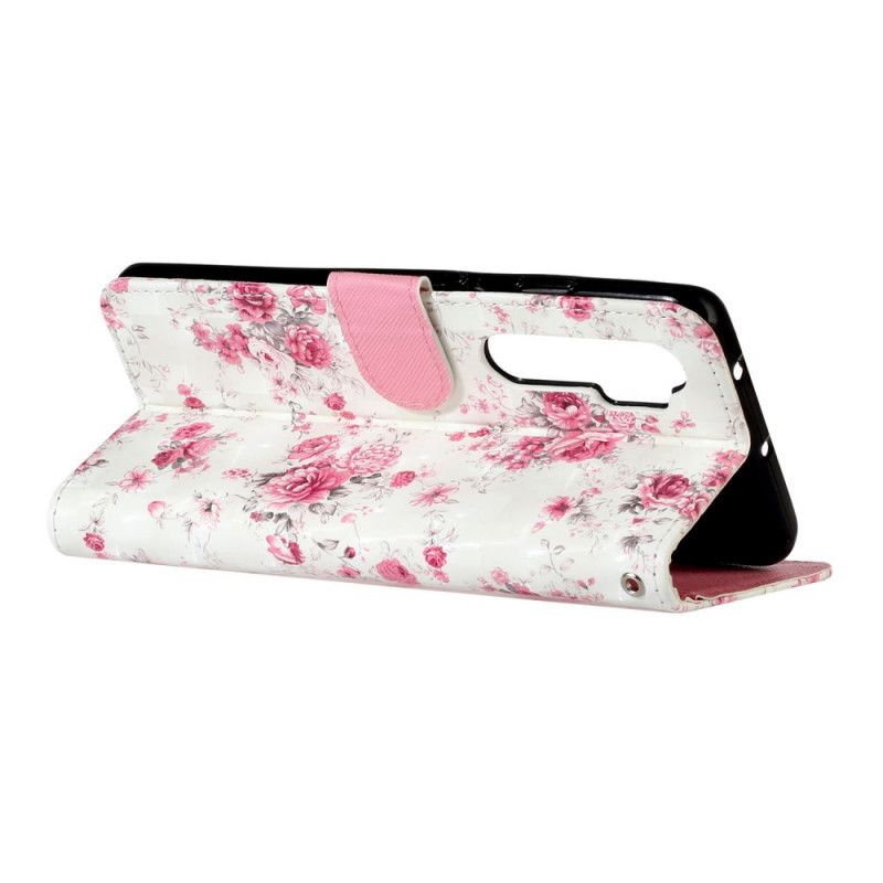 Leren Hoesje Xiaomi Mi Note 10 Lite Bloemen Lichtvlekjes Met Riempje