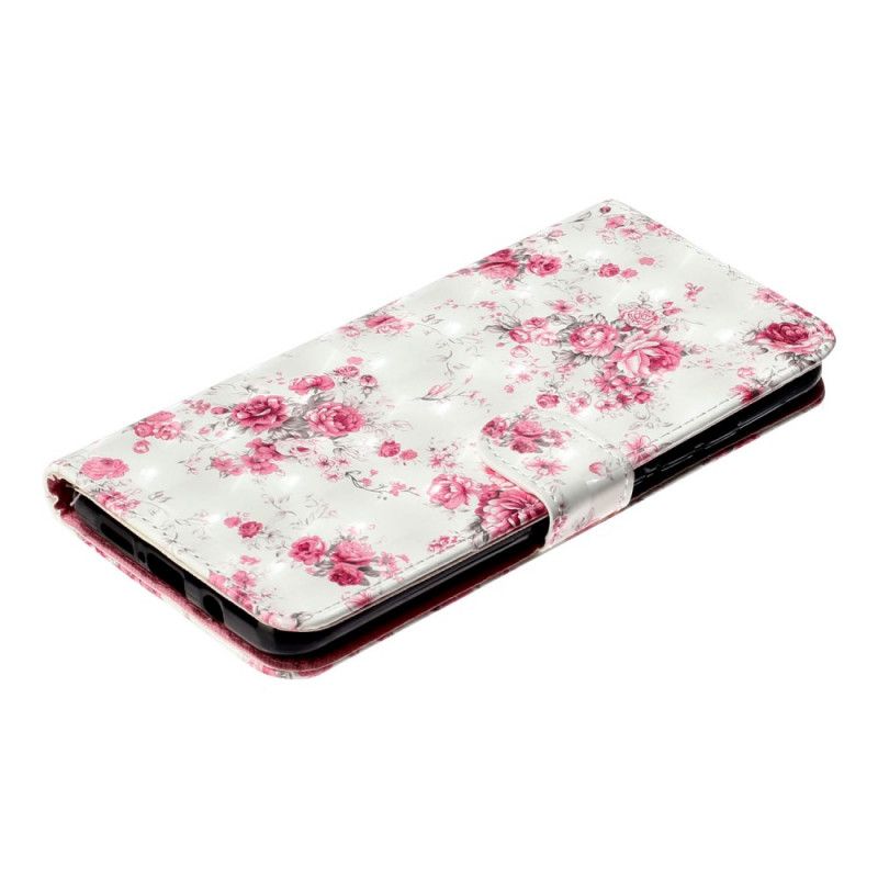Leren Hoesje Xiaomi Mi Note 10 Lite Bloemen Lichtvlekjes Met Riempje