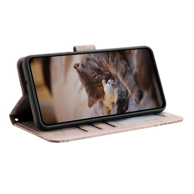 Flip Case Leren Xiaomi Redmi Note 14 5g Kattenpatroon Met Bandje