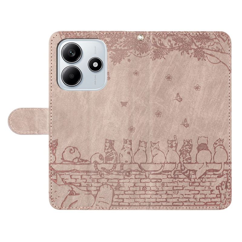 Flip Case Leren Xiaomi Redmi Note 14 5g Kattenpatroon Met Bandje