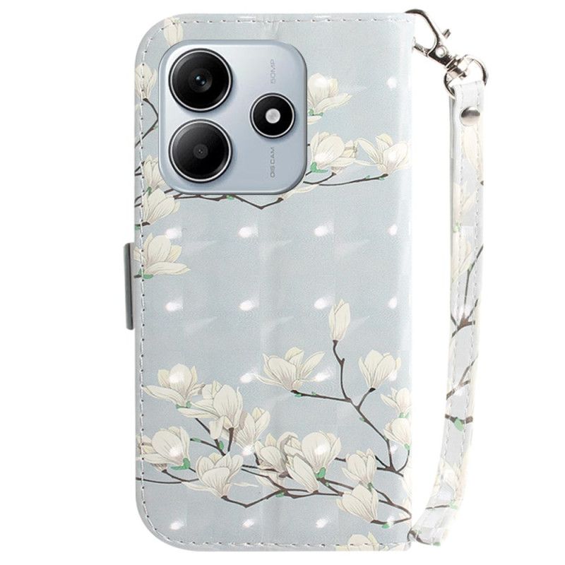 Flip Case Leren Xiaomi Redmi Note 14 5g Sleutelkoord Met Aquarelbloemen