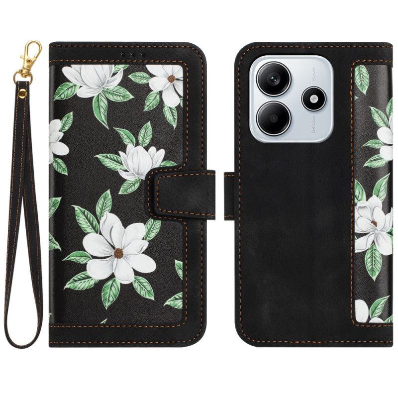 Folio-hoesje Xiaomi Redmi Note 14 5g Telefoonhoesje Bloemen Met Bandje