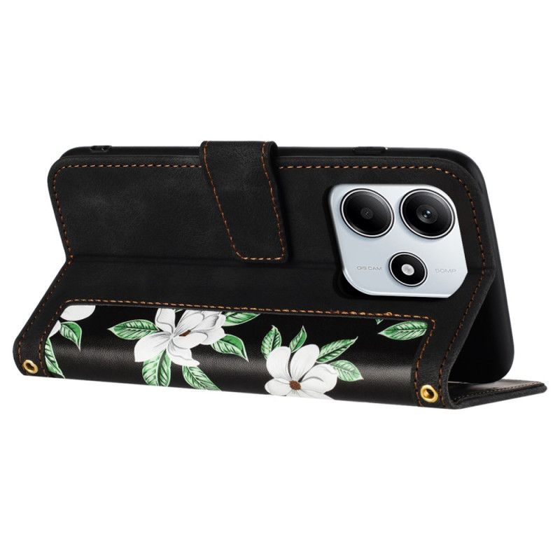 Folio-hoesje Xiaomi Redmi Note 14 5g Telefoonhoesje Bloemen Met Bandje