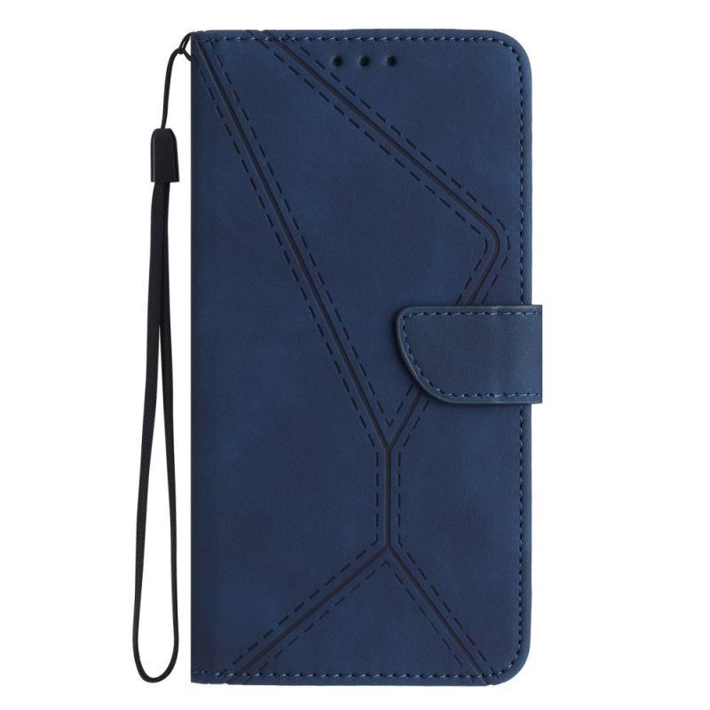 Leren Hoesje Voor Xiaomi Redmi Note 14 5g Bandjes Met Lijnen En Trekkoordjes