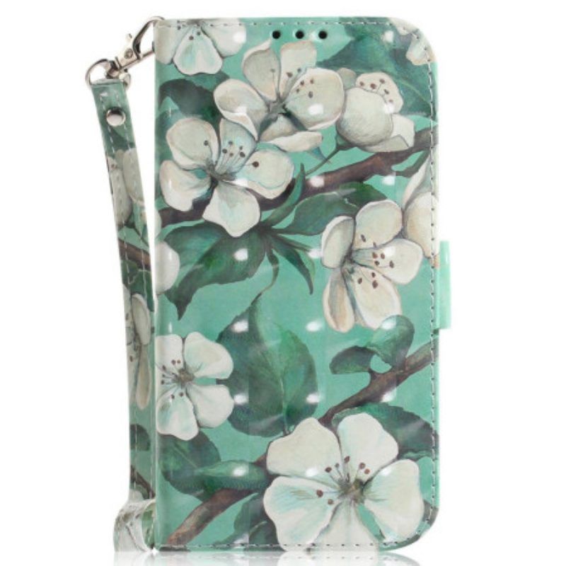 Folio-hoesje voor OnePlus Nord 2T 5G Met Ketting Witte Bloemen Met Bandjes