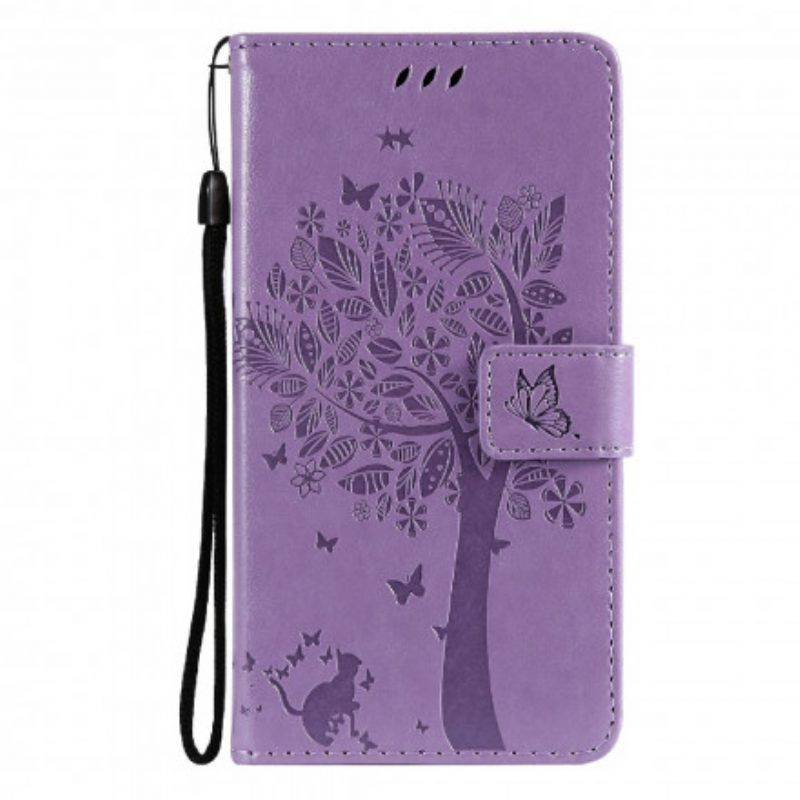 Leren Hoesje voor Realme C21 Met Ketting Boom En Strappy Cat